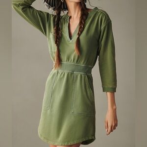 Daily Practice by Anthropologie Utility Mini Dress Large Green V Neck Pockets